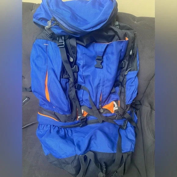 Traveling backpacking backpacker luggage blue black gray camping hiking - Picture 1 of 8